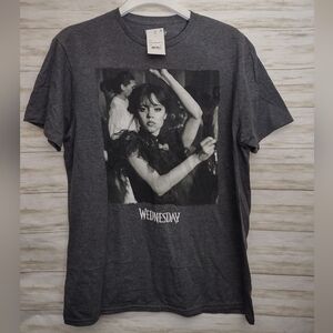 Gray Graphic T-Shirt with Wednesday Design